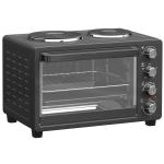 28L Mini Oven With 2 Hot Plates, Countertop Toaster Oven, Grill, Roast, Bake, Boil, With Timer, Adjustable Temperature, Electric Oven With Baking Tray, Grill Rack, Crumb Tray, 2600W, Black