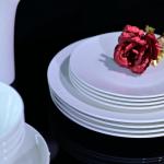 Dandilion Bone China Dinnerware Set, 16 Pieces, Service For 4, Plates, Dishes, Bowls Set, Microwave And Dishwasher Safe, Ivory White With Radial Lines