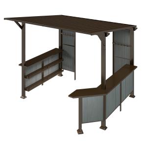 9X10FT Hardtop Grill Gazebo, Lean To Outdoor BBQ Gazebo With Storage Shelves And Expansion Platform, Galvanized Steel Permanent Hard Top Grill Canopy For Patio Backyard Lawn Garden -Brown