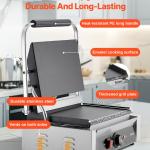 Commercial Panini Grill, 1800W Electric Sandwich Panini Maker, Stainless Steel Sandwichs Press Grill With Handle And Temp Control, 13.5x9.3 In Full Flat Enamel Plate, For Hamburger Steak Bacon