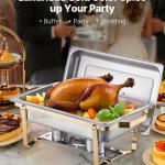 8 Qt 4 Pack Rectangle Chafing Dish Buffet Set Full-Size & Half-Size Pans Gold