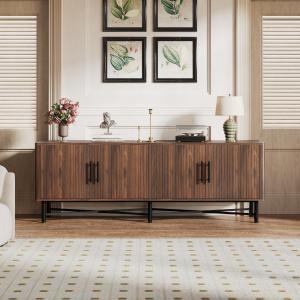 Functional 4 Door TV Cabinet  2 Storage Spaces, Adjustable Shelves, Ideal For Living Room Organization, Chestnut