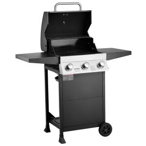 Gas Grill, 3 Burner Propane Gas Grill With Spacious 338 SQ.In Grilling Area, Carbon Steel Enamel Grates, Outdoor 36,000 BTU Patio Garden BBQ Grills With Foldable Side Shelves, Carbon Steel