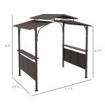 8'x5' BBQ Grill Gazebo, Outdoor Double Tiered Interlaced Polycarbonate Roof with Steel Frame, 2 Side Shelves, Brown