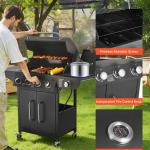 Gas Grill, 4 Burner Propane Gas Grill With Side Burner, 425 SQ.In Grilling Area, Carbon Steel Enamel Grates, Outdoor 52,000 BTU Patio Garden BBQ Grills With Two Side Shelves, Carbon Steel