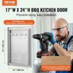 Grill-Zugangstür, 610 X 431 Mm, Einzelne Außenküchentür, Flächenbündig Montierte Edelstahltür, Vertikale Wandtür Mit Griff, Lüftungsschlitzen Und Haken, Für Grillinsel, Grillstation