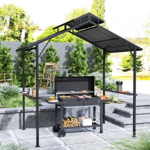 8 x 5ft Hardtop Grill Gazebo with Double Metal Roof, 2 Side Shelves and 10 Hooks for Patio Backyard Lawn Deck