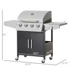 52" Barbecue Grill With Wheels 4+1 Burner Liquid Propane Gas Grill Outdoor Cabinet Style BBQ Trolley W/ Side Burner, Warming Rack, Storage Cabinet