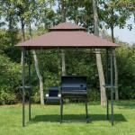 8' X 5' Grill Gazebo With Double Roof, Outdoor BBQ Canopy Gazebo With 2 Side Shelves For Patio Yard Garden Coffee