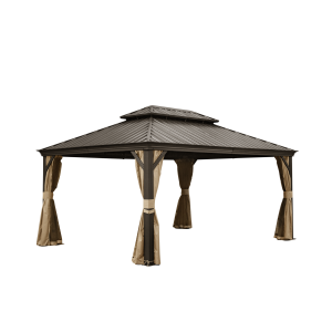 12  X 16  Hardtop Gazebo Outdoor Aluminum Gazebos Grill With Galvanized Steel Double Canopy For Patios Deck Backyard,Curtains&Netting