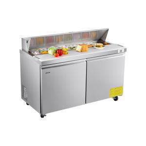 60"W Commercial Refrigerator, 15.4 Cu. Ft Sandwich Prep Refrigerated Table, Mega Top Food Prep Fridge With 16 Pans And Cutting Board, Stainless Steel Salad Prep Cooler For Restaurant, Food Truck