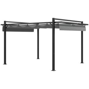 3 X 4m Retractable Pergola, Garden Gazebo Shelter With Aluminium Frame, For Grill, Patio, Deck, Dark Grey
