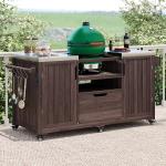 K&K 66.5 Outdoor Kitchen Island, Solid Wood Outdoor Grill Cart, Equipped With Stainless Steel Countertop And Drawers, Compatible With Large Green Egg Grill, Carducci Dark Brown.