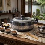 925 Sterling Silver Handcrafted Ornate Hammered Metal Cookware with Intricate Floral Silver Engravings and Matching Lid - Handicraft