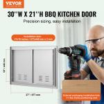 Grill-Zugangstür, 762 X 533 Mm, Doppelte Außenküchentür, Flächenbündig Montierte Edelstahltür, Vertikale Wandtür Mit Griffen Und Lüftungsschlitzen, Für Grillinsel, Grillstation, Außenschrank