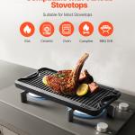 20x10in Reversible Grill Griddle Pre-Seasoned Rectangular BBQ Pan Cast Iron