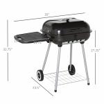 22" Charcoal Barbecue Grill with Portable Wheel, Side Tray and Lower Shelf for Outdoor BBQ for Garden, Backyard, Poolside