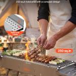 Foldable Charcoal Grill, 250 Sq.in. Portable Charcoal Barbecue Grill With Liftable Charcoal Tray & Side Tables, Brushed Stainless Steel BBQ Cooking Grills For Outdoor Camping Back Yard Parties