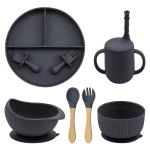 Baby Silicone Cookware Feeding Plate Bowl Set Non-Slip Suction Food Dishes Drinking Cup BPA Free Fork Spoon Children's Tableware