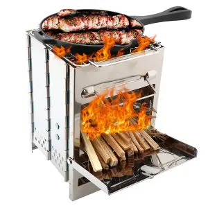 Square BBQ Grill, Stainless Steel Folding Fire Pit, 27x20x20 Large Fixed Outdoor Camping Stove For Garden Picnic & Portable Cooking