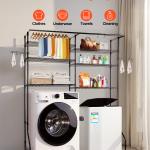 Over Washer And Dryer Storage Shelves, 6 Tiers Laundry Room Drying Rack With Hanger Rod And Hooks, Two Rows Adjustable Washer Shelves Space Saver, For Laundry Room Storage & Organization, Black