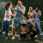 Vertical Steel Charcoal Smoker, Heavy Duty Three Layer Round BBQ Grill Smokey Mountain Cooker For Outdoor Cooking, Black   SAME AS 60608693