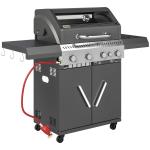 Burner Gas BBQ Grill With Clear View Lid, Portable Gas Barbecue Grill With Built-in Thermometer, Side Table, Cabinet, Wheels, Grease Tray For Garden Party Outdoor Cooking, Black