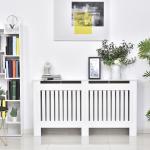 Slatted Radiator Cover Painted Cabinet MDF Lined Grill In White (152L X 19W X 81H Cm)