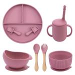 Baby Silicone Cookware Feeding Plate Bowl Set Non-Slip Suction Food Dishes Drinking Cup BPA Free Fork Spoon Children's Tableware