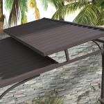 8'x5' BBQ Grill Gazebo, Outdoor Double Tiered Interlaced Polycarbonate Roof with Steel Frame, 2 Side Shelves, Brown