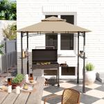 8' x 5' Outdoor Grill Gazebo, Barbecue Gazebo Shelter with LED Light, 2 Side Shelves, Hooks, Bottle Opener, Khaki