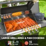 Burner Gas BBQ Grill With Clear View Lid, Portable Gas Barbecue Grill With Built-in Thermometer, Side Table, Cabinet, Wheels, Grease Tray For Garden Party Outdoor Cooking, Black