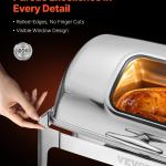 4Qt 1 Pack Rectangle Roll Top Chafing Dish Set 2 Half Size Pans Stainless Steel