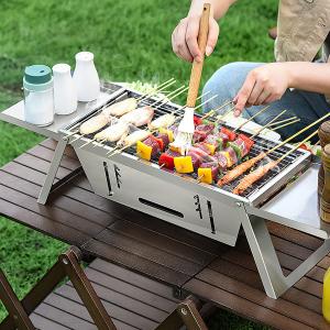 1 Set 3 In 1 Foldable Charcoal Grill Fire Pit Slow Cooker 2-3 People Portable Camping Grill Stainless Steel BBQ Grill For Camping Tailgating Yard