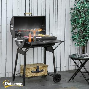 30" Portable Charcoal Barbecue Grill With Wheels Outdoor Barbecue With Adjustable Charcoal Rack, Storage Shelf, For Garden Camping Picnic