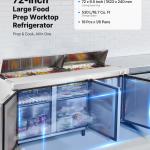 72"W Commercial Refrigerator, 18.7 Cu. Ft Sandwich Prep Refrigerated Table, Mega Top Food Prep Fridge With 18 Pans And Cutting Board, Stainless Steel Salad Prep Cooler For Restaurant, Food Truck
