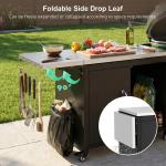 K&K 76.6  Outdoor Large Grill Cart With Storage Cabinet, Outdoor Kitchen Island With Steel Drop Leaf For Large Big Green Egg, Outdoor Grill Table With Adjustable Shelf & Hooks & Bottle Opener For BBQ