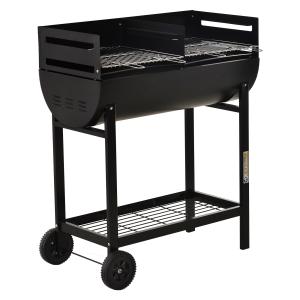 Steel 2-Grill Charcoal BBQ W/ Wheels Black