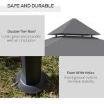 8' X 5' Grill Gazebo With Double Roof, Outdoor BBQ Canopy Gazebo With 2 Side Shelves For Patio Yard Garden Gray