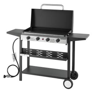 Gas Griddle, 4-Burner Flat Top Grill, 29 Inch Grill Plate Propane Griddle With Wheels, Lid, 28000 BTU Outdoor Flat Top Grills For Pan-Frying, Grilling, Stir-Frying, & BBQ, Pulse Ignition