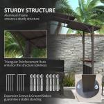 8'x5' BBQ Grill Gazebo, Outdoor Double Tiered Interlaced Polycarbonate Roof with Steel Frame, 2 Side Shelves, Brown