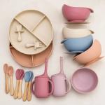 Baby Silicone Cookware Feeding Plate Bowl Set Non-Slip Suction Food Dishes Drinking Cup BPA Free Fork Spoon Children's Tableware