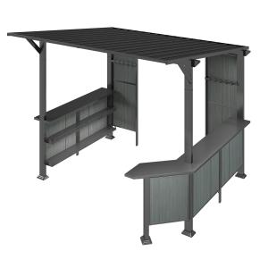 9X10FT Hardtop Grill Gazebo, Lean To Outdoor BBQ Gazebo With Storage Shelves And Expansion Platform, Galvanized Steel Permanent Hard Top Grill Canopy For Patio Backyard Lawn Garden -Grey