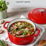 Enameled Cast Iron Dutch Oven Heavy-Duty Cookware With Lid Handles 6 Qt Red