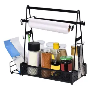 Utensil Caddy Metal Grill Caddy With Paper Towel Holders Utensil Holder For Outdoor Picnic Barbecue Camping Grilling Tools Storage Organizer Barbecue Accessories