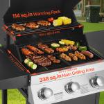 Gas Grill, 3 Burner Propane Gas Grill With Spacious 338 SQ.In Grilling Area, Carbon Steel Enamel Grates, Outdoor 36,000 BTU Patio Garden BBQ Grills With Foldable Side Shelves, Carbon Steel