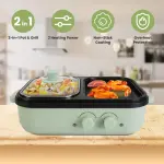 2-in-1 Electric Hot Pot & Grill Combo, Dual Separate Temperature Control, Non-Stick Die-Cast Aluminum, Overheat Protection, 33.82OZ Hot Pot 6.76OZ Grill, Portable For 1-2 People, Home Dorm Indoor BBQ