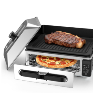 2-in-1 Countertop Grill And Oven Combination, Including Baking Trays-splash-proof Covers-breadcrumb Trays
