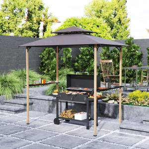 8' x 5' Grill Gazebo, Double Tiered Barbecue Grill Gazebo Shelter with 2 Side Shelves and 10 Hooks for Patio, Garden