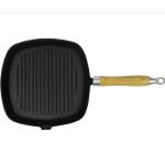 Grill Pan with Wooden Handle, Cast Iron, 20 x 20 cm